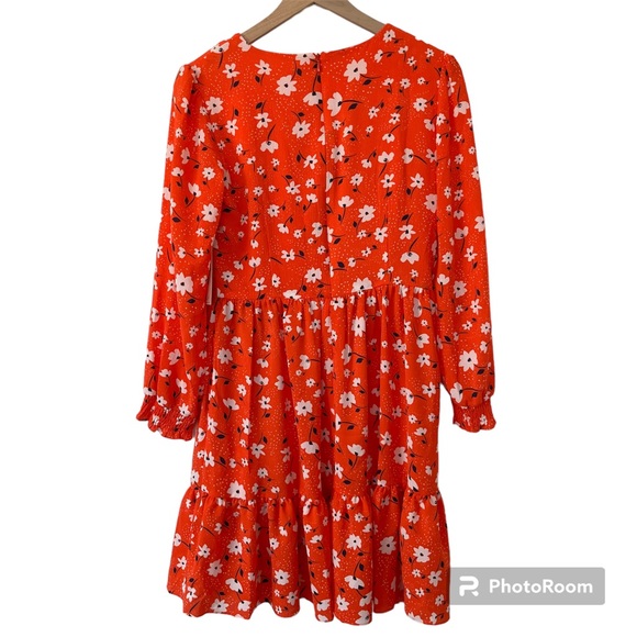 Eliza J v-neck floral long sleeve fit and flare tiered dress - Picture 2 of 8